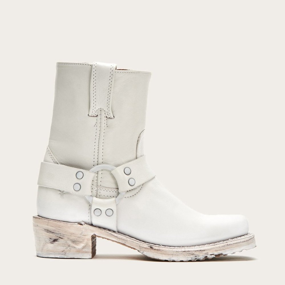 Frye Harness 8R White Distressed Cowboy Calf Boots